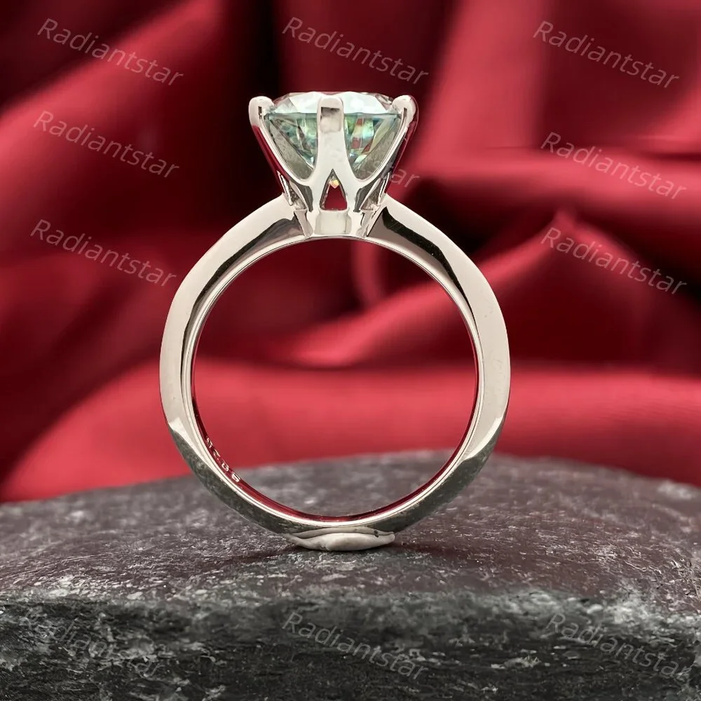 NEW Certified 3 ct. t.w. Blue Green Moissanite Solitaire 6 Prong Ring